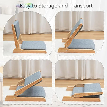 Japanese Floor Chair with Back Support, Foldable Meditation Chair, Legless Tatami Chair with Cushion, Floor Seat for Living Room, Bedroom, Bay Window (1, Dark Gray)