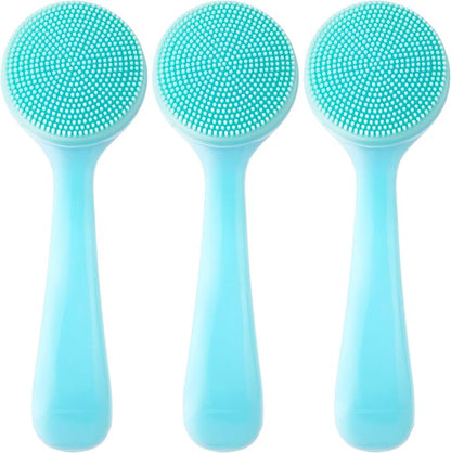 3pcs Silicone Manual Face Scrubber, Soft Face Scrubber Exfoliator, Waterproof Skin Friendly Face Cleansing Brush for Blackheads Whiteheads Makeup Residues Removal- Blue
