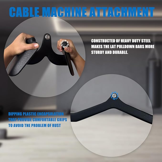 LAT Pulldown Attachments, LAT Bar Cable Machine Attachment,T-bar V-bar, LAT Pull Down Bars, Back Tricep Bar Strength Training Handle for Home Gym Fitness