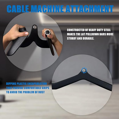 LAT Pulldown Attachments, LAT Bar Cable Machine Attachment,T-bar V-bar, LAT Pull Down Bars, Back Tricep Bar Strength Training Handle for Home Gym Fitness