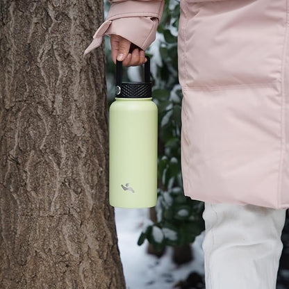32 oz Insulated Water Bottle Stainless Steel Sport Bottles with 3 Lids,Macaron Green