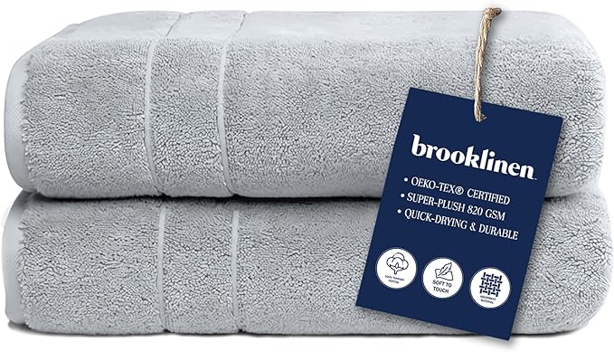 Brooklinen Super-Plush Turkish Cotton Bath Towels Set of 2 Cotton, 820 GSM, Machine Washable, Perfect Bath Towels for Bathroom, Spa & Shower (30" x 58", Smoke Grey)