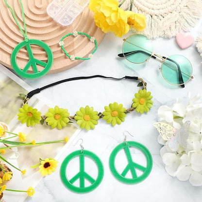 Batiyeer 6 Pcs Hippie Costume Accessories Set, Boho Peace Sign Daisy Flower 60s 70s Party Favors Decor for Groovy Party Women
