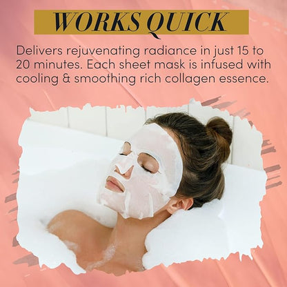 TAUT Collagen Face Mask – 5 Sheet Pack with Hyaluronic Acid, Marine Collagen & Vitamin C – Hydrating, Anti-Aging Sheet Mask for Firm, Glowing Skin – Korean Skincare Inspired