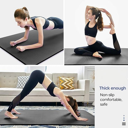 Yoga Mat Non Slip NBR Thick Yoga Mat, 72"L x 32"/24"W x 0.6"/0.4"TH (185cm x 80cm/61cm x 15mm/10mm), Anti-Tear Exercise Mat with Carrying Strap and Bag, Workout Mats for Yoga, Pilates, Floor Exercises