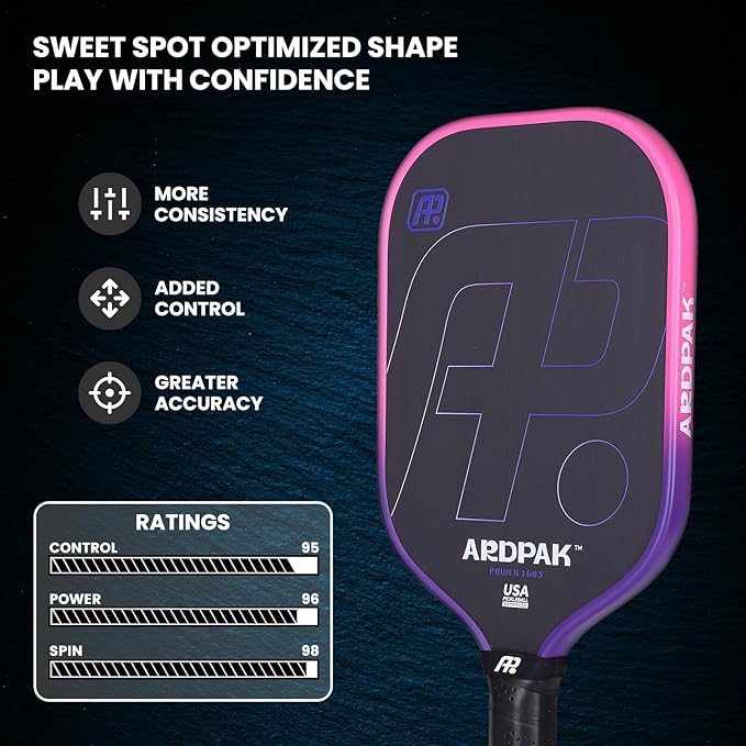 Pickleball Paddle, T700 Carbon Fiber Abrasion-Resistant Surface, 16MM Polypropylene Honeycomb core, USAPA Approved, High Grit,The Pickleball Paddle Designed for Control Spin & Consistency