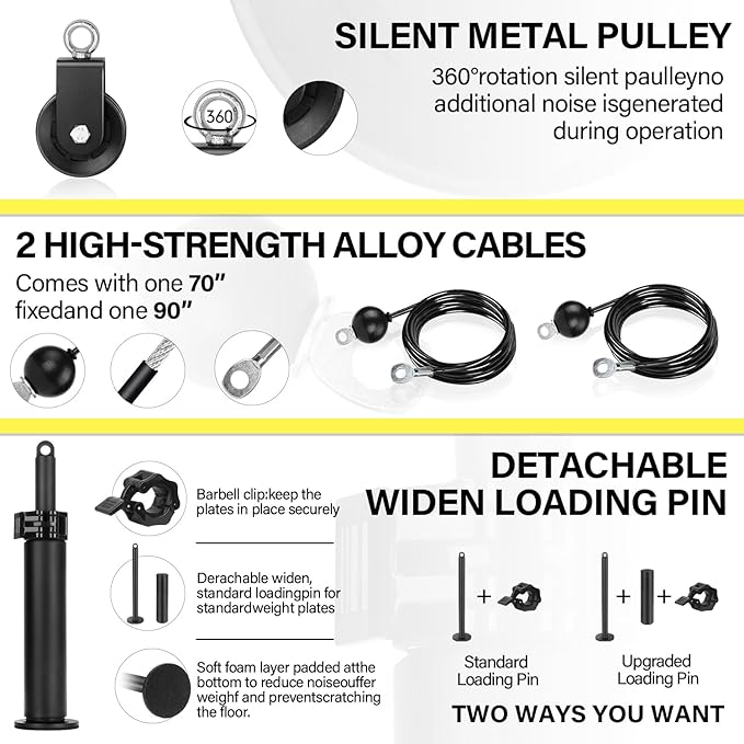 NIHAO Fitness LAT and Lift Pulley System, Cable Pulley Attachments for Biceps Curl, Triceps Pull Down, Forearm, Back, Shoulder Gym Equipment