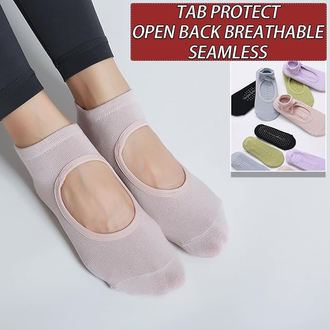 CHUNFO Grip Socks Womens Pilates Yoga Barre Non Slip Stripes Cotton Ankle Anti-Skid Sock Size 5-10