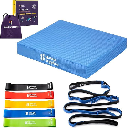 SPECIAL SUPPLIES Balance Board and Yoga Strap Set for Stretching, Stability Training, Fitness, Flexibility, Physical Therapy, Home Workout Equipment, Strength Training, and Pilates