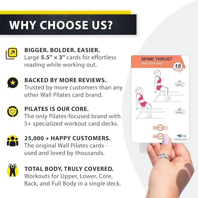 Wall Pilates Workouts For Women - 58 Exercise Cards with Wall Pilates Workout Postures, Instructions & Breathing Tips | Free Ring & Dry-Erase Marker to Create a Customize pilates at home Exercise Chart