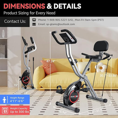 Foldable Exercise Bike Stationary Bikes for Home, 5 IN 1 Indoor Workout Bike, Cycling Bike with 16-Level Quiet Magnetic Resistance, 6.6 LBS Flywheel and 300LBS Capacity, 2025 Designed 817 X-bike