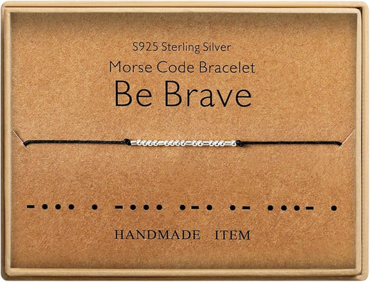 KGBNCIE Morse Code Bracelet for Women Sterling Silver Beads on Silk Cord Secret Message Fuck Friendship Inspirational Encouragement Bracelet Gift for Her