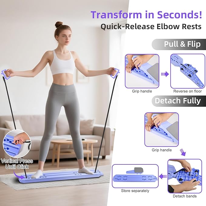 Pilates Board for Home Workout, Pilates Reformer Set for Core, Strength and Balance Training, Multi-Purpose Protable Pilates Reformer Machine for Women and Men