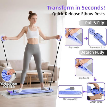 Pilates Board for Home Workout, Pilates Reformer Set for Core, Strength and Balance Training, Multi-Purpose Protable Pilates Reformer Machine for Women and Men