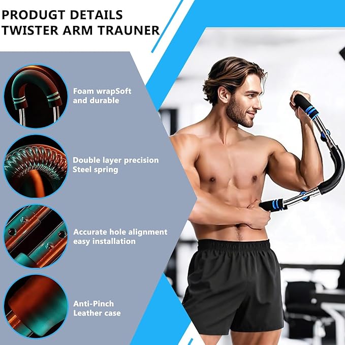 Twister Arm Exerciser, 66-110lb Adjustable Bar, Twister Arm Trainer Chest Shoulder Arm Workout Equipment, Portable Detachable Upper Body Fitness Machine for Home & Gym