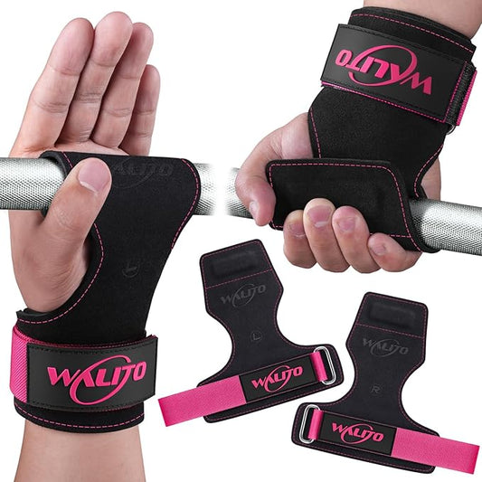 WALITO Weight Lifting Wrist Straps (Pair),Double Layer Leather Grips for Deadlift,Powerlifting and Gym Workouts, Adjustable Neoprene Padded Wrist Wraps - Men/Women, Heavy Duty Support