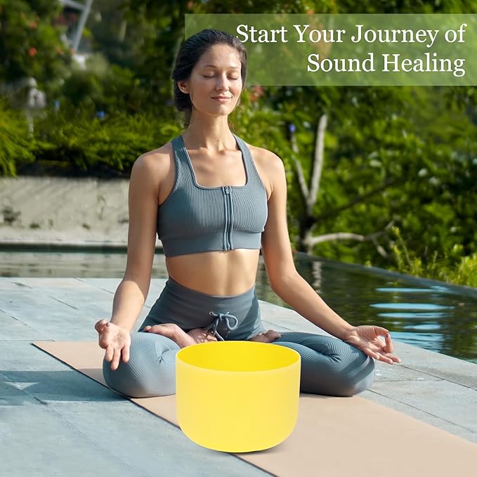 432HZ 10 Inchs Frosted Crystal Singing Bowl Set for Meditation Healing Yoga Chakra Quartz Crystal Sound Bowls with Heavy Duty Carry Case and Rubber Mallet,Suede Striker,O-rings