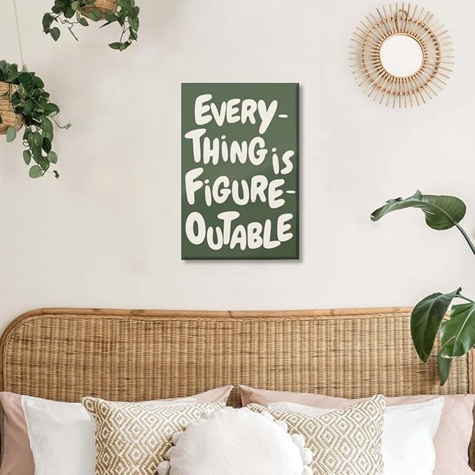 Everything is Figureoutable Motivational Canvas Wall Art Print Uplifting Quote Inspirational Art Poster Green Office Affirmation Wall Decor Minimalist Picture Painting Home Decor 20x30inch Unframed