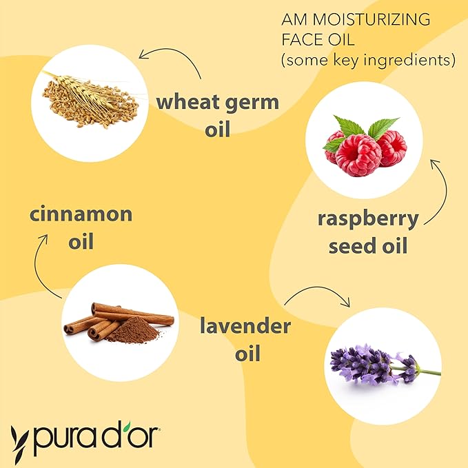 PURA D'OR 3.3 Oz ORGANIC AM Moisturizing Face Oil - Morning Glow Hydrating Skincare -Lightweight Moisturizer for Glowing Skin - All Natural, Vegan, Paraben-Free - Women & Men