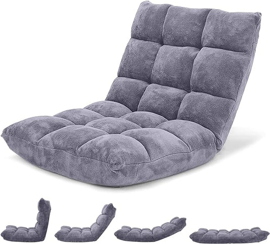 Giantex Folding Floor Chair with Back Support, 14 Adjustable Position, Padded Sleeper Bed, Couch Recliner, Gaming Floor Chairs for Adults, Meditation, Living Room (Grey)