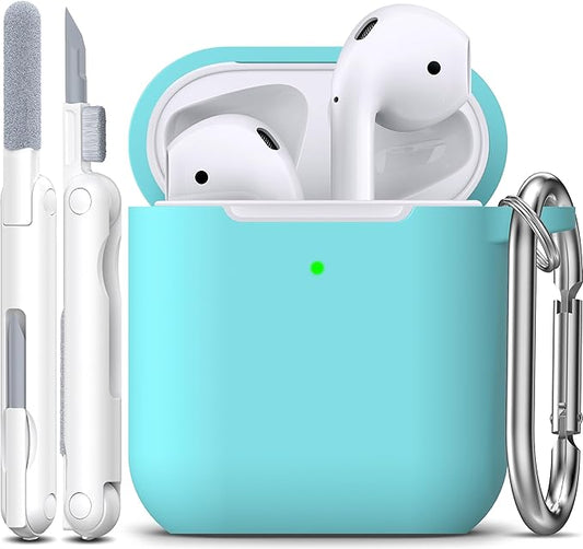 R-fun Compatible with AirPods Case Cover, Soft Silicone Protective Cover with Keychain for Women Men Compatible with Apple AirPods 2nd 1st Generation Charging Case, Front LED Visible,Mint Green