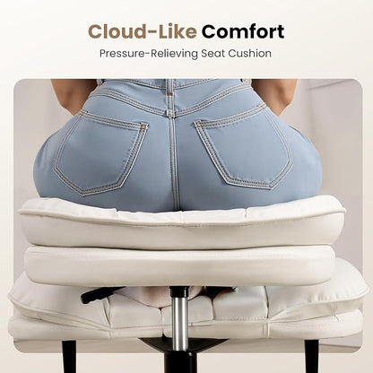 Cross Legged Office Chair, Ergonomic Cloud Criss Cross Desk Chair, Meditation Chair with Wheels, Height Adjustable Seat for ADHD, Wide Kneeling Chair with Back Support, White