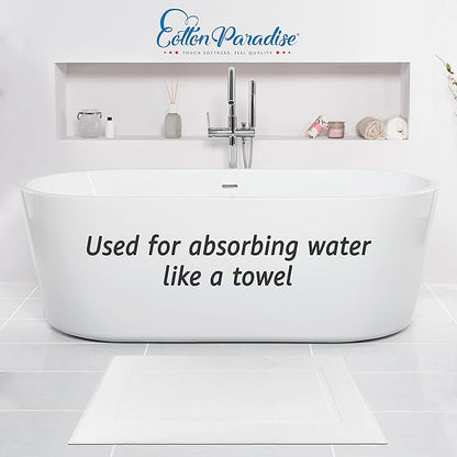 Cotton Paradise 100% Cotton Bath Mats for Bathroom Floor Set of 2 Pack, 20x34 Soft Absorbent Washable Quick Dry Tub Bathmat, White Towel Bath Mat