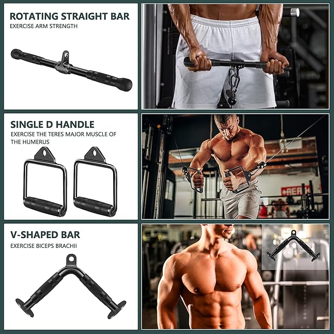 Cable Attachments for Gym, Cable Machine Attachment Set, LAT Pulldown Attachments, Cable Machine Accessories, Tricep Pull Down Attachment, Home Gym Accessories