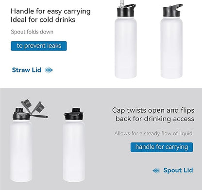 VEGOND 40 oz Insulated Water Bottle Bulk Stainless Steel Metal Water Bottles with Leak Proof Straw Lid & Spout Lid, Wide Mouth Double Walled Vacuum Travel Sports Bottle, 4 Pack