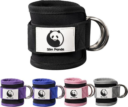 Slim Panda Ankle Strap for Cable Machine,Ankle Cuff for Kickbacks, Booty Hip Abductors,Glute Workouts, Leg Extensions, Curls for Men and Women, Adjustable with Double D-Rings