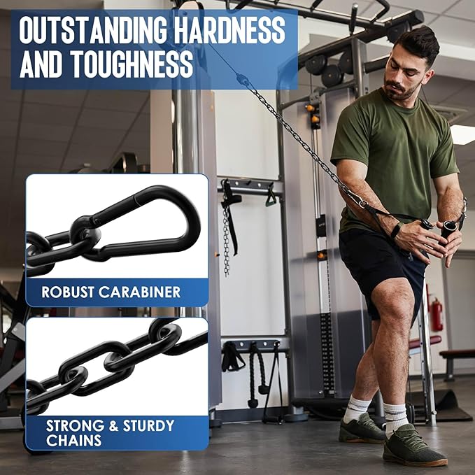 Fitness Chain, Weight Lifting Chain, 304 Stainless Steel Exercise Cable Machine Extension, LAT Pulldown Bar Extension Attacment for Home Gym