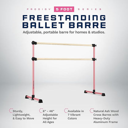 VITA Barre Portable Freestanding Double Ballet Barre, Prodigy, Wood | Adjustable Height, USA Made, Home or Gym Exercise Equipment for Kids & Adults | Dance, Fitness, Pilates