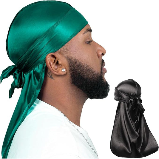 ForceWave 2 Pieces Silky Durag Pack for Men Women Waves, Premium Satin Deluxe Du-rag