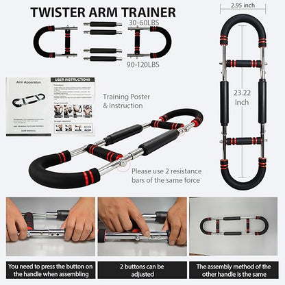 Twister Arm Trainer,30-120lb Adjustable Arm Chest Exerciser with 4 Resistance Springs for Men & Women,Detachable Power-Twist Home Fitness Equipment,Used to Enhance Upper Body Muscle Strength