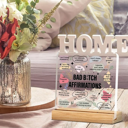 Positive Affirmation Gifts for Women, Humorous Inspirational Self Love Gifts for Women, Daily Reminder Desk Decor, Funny Affirmation Acrylic Desk Plaque Sign Decor 4 x 4 Inches