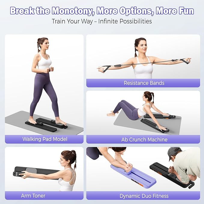 Pilates Reformer Board with Resistance Bands – Portable Pilates Machine, Full Body Workout for Home, Core Strengthener, Glute & Leg Toning, Dual Use, LED Timer & Calorie Display