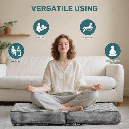 HollyHOME Adjustable Floor Chair with 6 Positions, Folding Lazy Sofa Recliner with Back Support, Thick Sponge Cushion and Portable Handle, Comfy Gaming Meditation Chair for Dorm, Bedroom, Dark Grey
