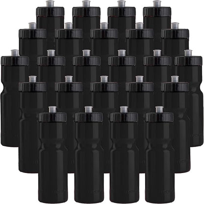 50 Strong Bulk Water Bottles | 24 Pack Sports Bottle | 22 oz. BPA-Free Easy Open with Pull Top Cap | Made in USA | Reusable Plastic Water Bottles for Adults & Kids | Top Rack Dishwasher Safe