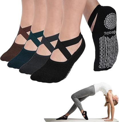 Ozaiic Yoga Socks for Women Non-Slip Grips & Straps, Ideal for Pilates, Pure Barre, Ballet, Dance, Barefoot Workout