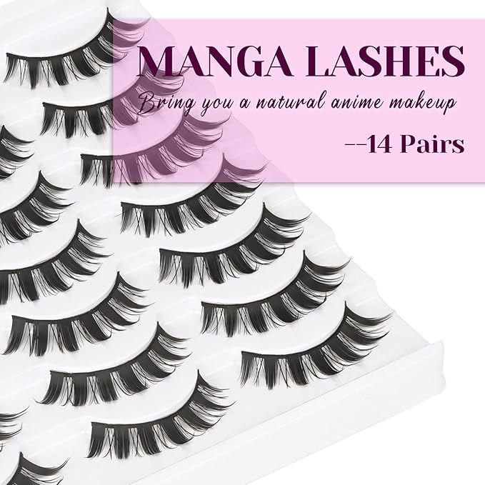 Losha Lashes Spiky Manga Lashes 14 Pairs Wispy False Eyelashes 8D Soft Anime Eye Lashes Natural Fluffy Asian Fake Eyelashes (Manga-14P)