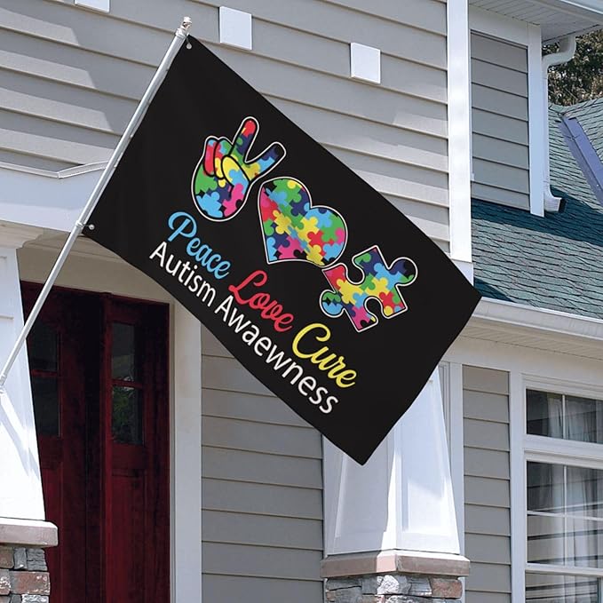 Autism Awareness Flag 3x5 Ft Fade Proof Outdoor Indoor With Metal Grommets Autism Awareness Banner Home House Garden Yard Decorative Sign