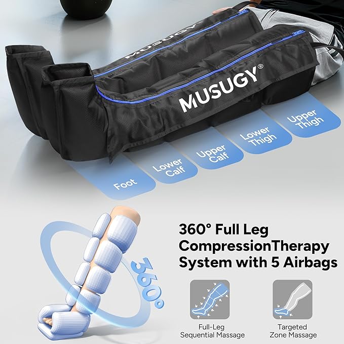 Sequential Air Compression Recovery System : Professional Full Leg Compression Boots for Circulation & Fast Recovery, Leg Recovery Boots for Muscle Relaxation - for Athletes, Runners, Gym