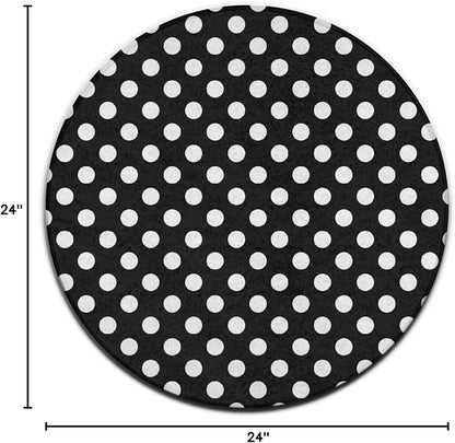 Large Home Decor Mat, Soft Round Yoga Carpet, Non-Slip Machine Washable Home Office Circle Rug Compatible with White Black Polka Dots