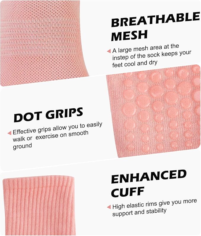 Breslatte Crew Pilates Socks with Grips for Women Non Slip Cotton Grip Socks for Yoga Hospital Barre Home Daily