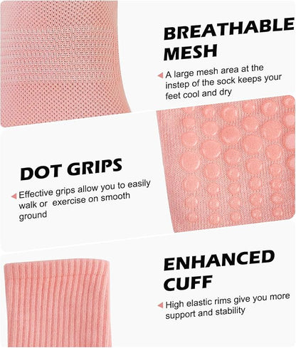 Breslatte Crew Pilates Socks with Grips for Women Non Slip Cotton Grip Socks for Yoga Hospital Barre Home Daily