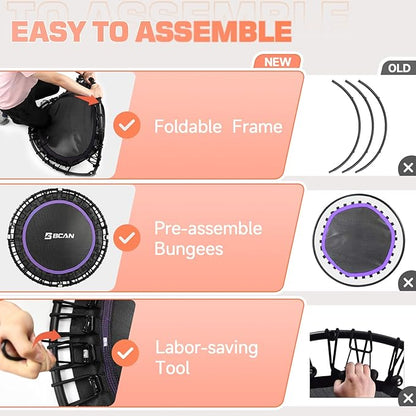 BCAN 450LBS/550LBS Foldable Mini Trampoline, 40"/48" Fitness Trampoline with Durable Bungees, Stable & Quiet Exercise Rebounder for Adults,Great Mini Trampoline for Indoor/Garden Workout - 2