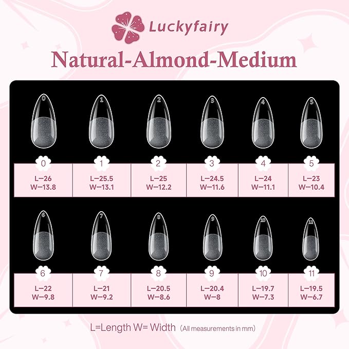 Medium Almond Nail Tips, 504pcs Soft Gel Pre-Filed Acrylic Almond Fake Nails, Half Matte Full Cover Clear Press on Flase Nail Tips for Nail Extension Home DIY 12 Sizes