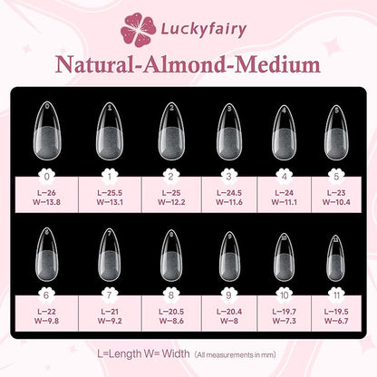 Medium Almond Nail Tips, 504pcs Soft Gel Pre-Filed Acrylic Almond Fake Nails, Half Matte Full Cover Clear Press on Flase Nail Tips for Nail Extension Home DIY 12 Sizes