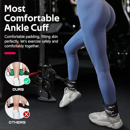 WALITO Gym Ankle Straps for Working Out - Glute Ankle Cuff Kickback Strap, Gym Cable Machine Accessories for Women Glute Leg Extensions, Hip Abductors & Lower Body Exercises Equipment
