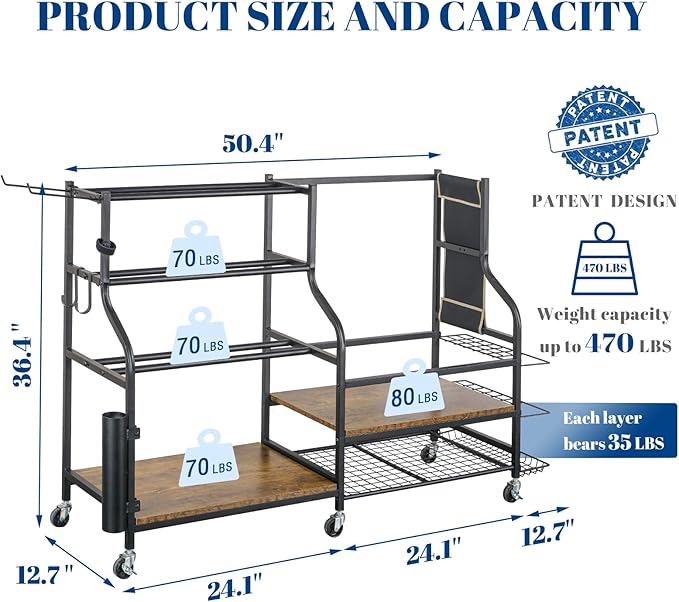 Mythinglogic Dumbbell Rack for Home Gym, Weight Rack for Dumbbells, Multifunctional Yoga Mat Holder for Barbell plates and Kettlebells, Home Gym Storage Rack with Casters